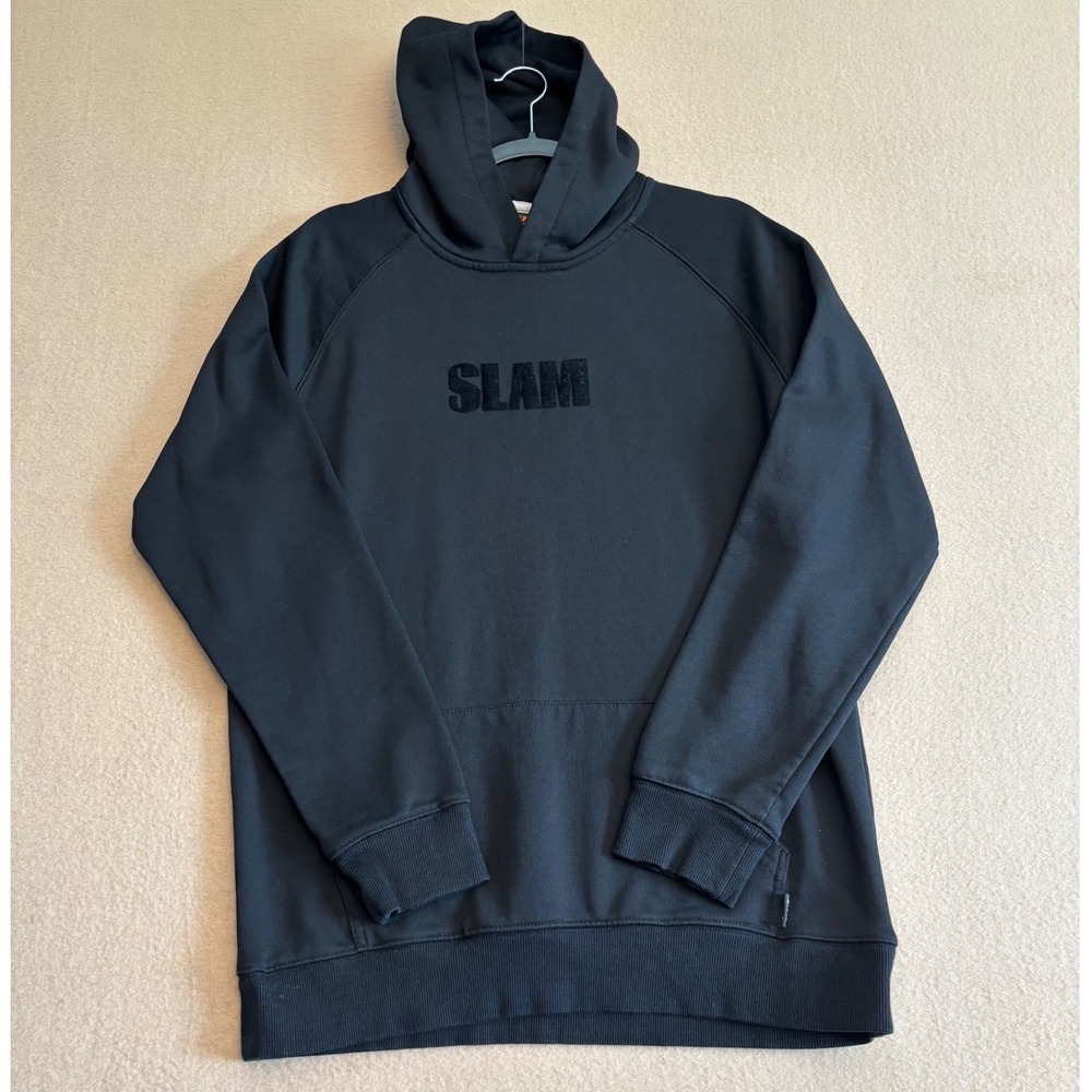 SLAM Respect The Game Hoodie Mens Large Black Tonal Logo Sweatshirt Raglan L